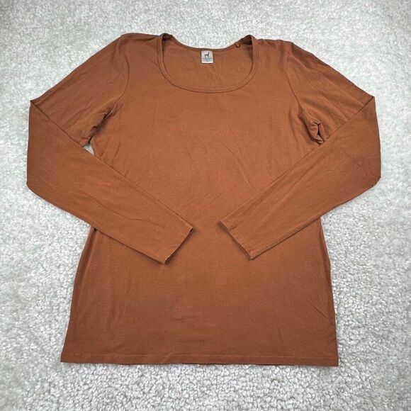 Peruvian Connection Pima Cotton Long Sleeve Stretch Tee Brown FLAW - Picture 1 of 8